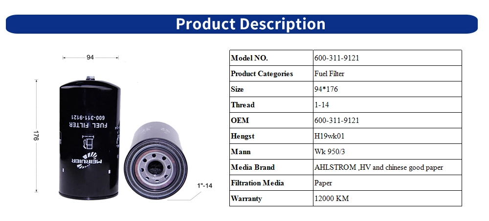 Spin-on Parts Auto Truck Fuel Filter for Komastu Engines 600-311-9121